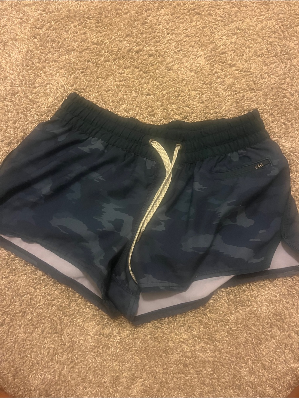 Vuori Clementine Navy Camo Athletic Shorts with Contrast Drawstring